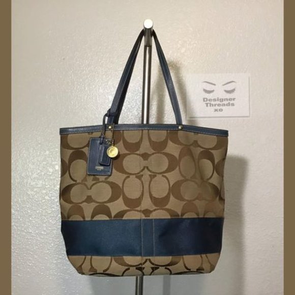 Coach Blue Signature Canvas & Leather Tote - Picture 1 of 5
